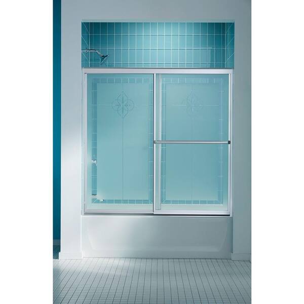 STERLING Prevail 59-3/8 in. x 56-3/8 in. Framed Sliding Bathtub Door in Silver with Handle