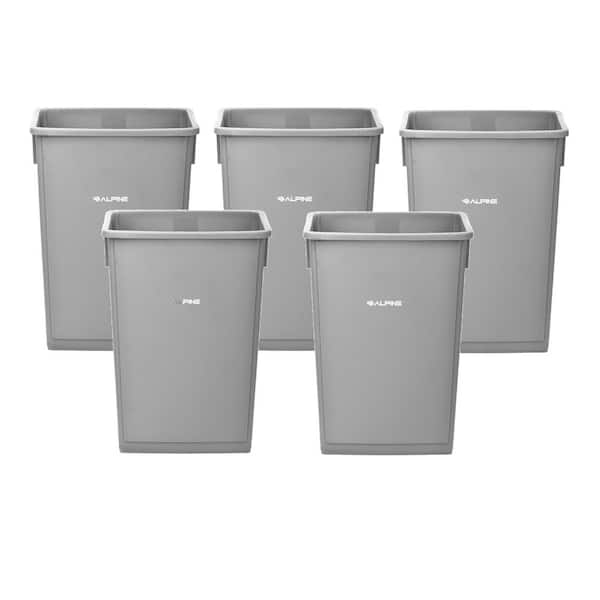 23 Gal. Grey Plastic Vented Commercial Slim Trash Can (5-Pack)