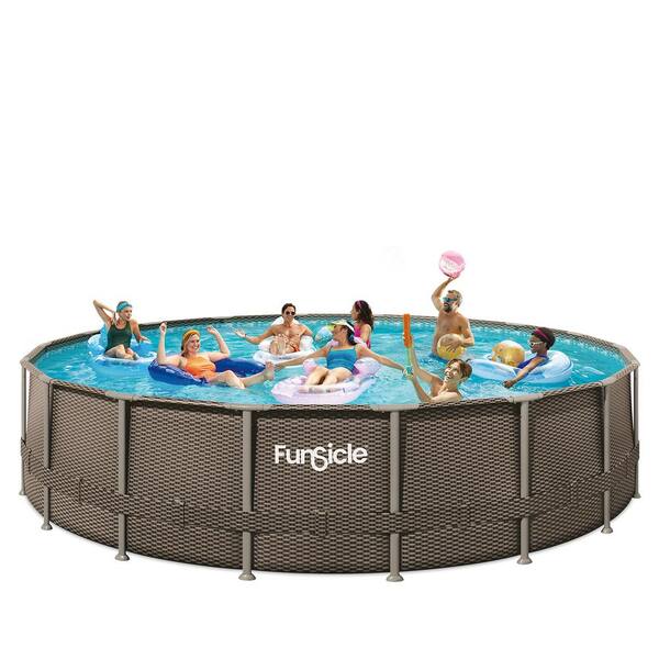 Funsicle Oasis Designer 18 ft. Round 48 in. Deep Metal Frame Above Ground Pool with Pump, Dark Double Rattan P9Q01848B