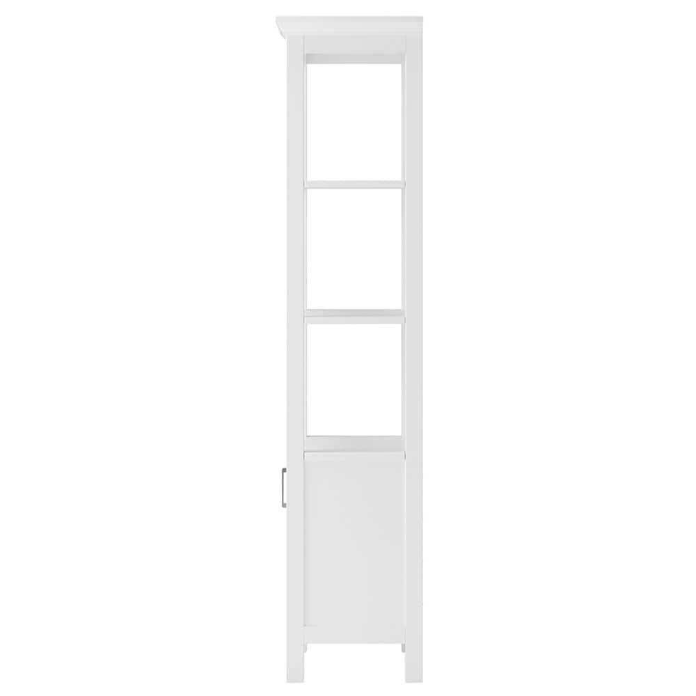 Transitional White Linen Cabinet with Chrome Hardware and Adjustable Shelving