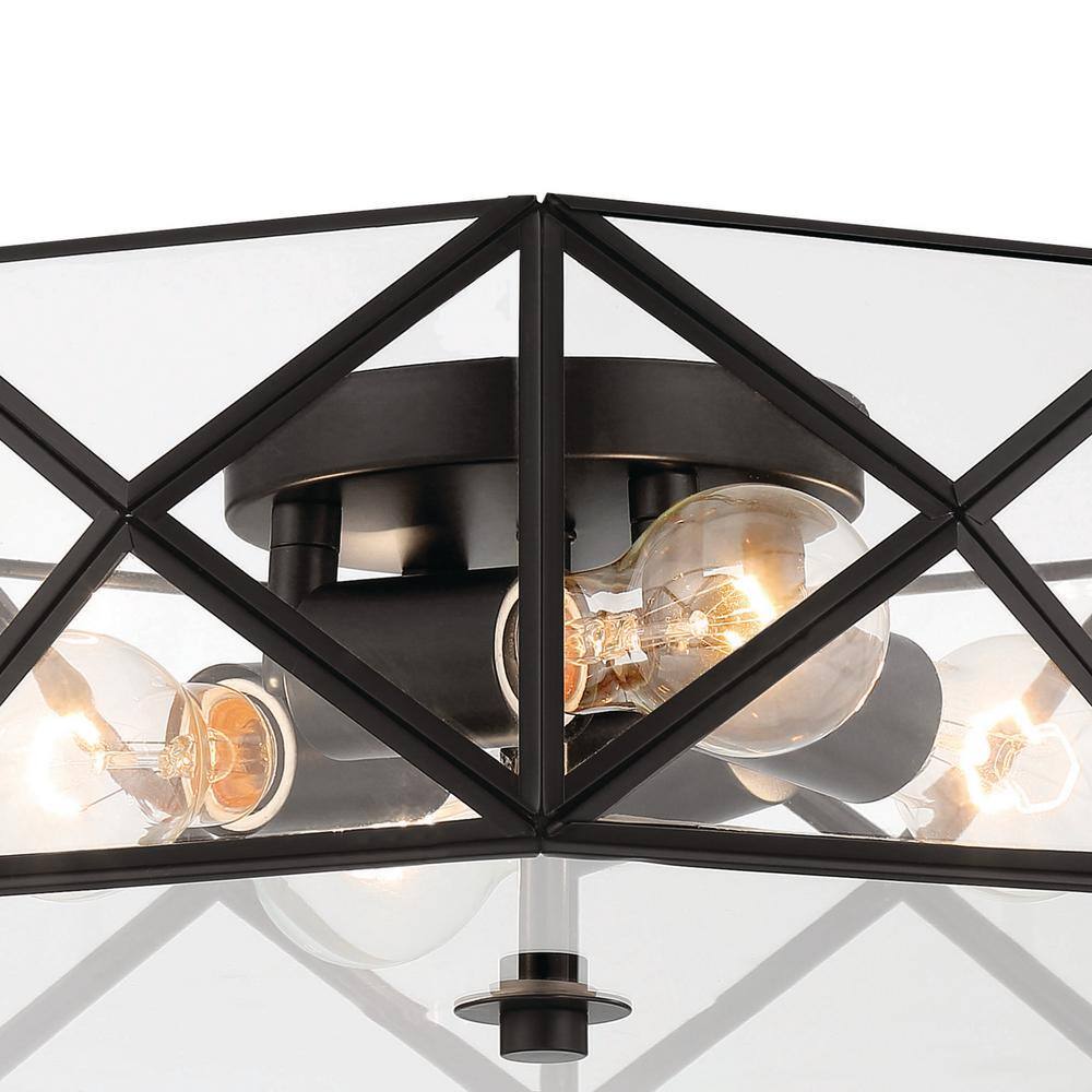 Sleek Geometric Black Glass 4-Light Flush Mount Vanity LED