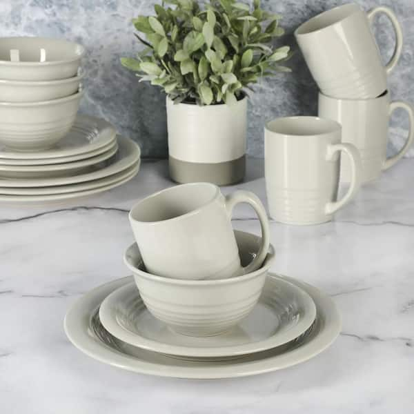 MARTHA STEWART EVERYDAY 16-Piece Warm Grey Round Stoneware