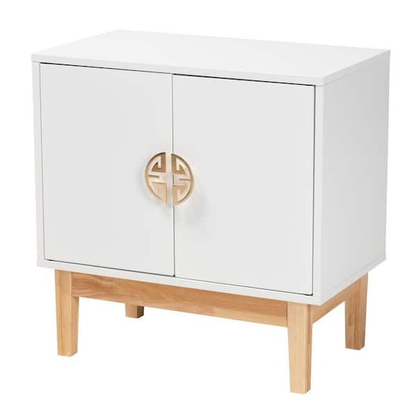 Baxton Studio Kamana White and Oak Brown Storage Cabinet