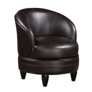 Sophia Brown Faux Leather Slope Arm Accent Chair with Swivel