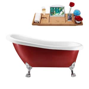61 in. Acrylic Clawfoot Non-Whirlpool Bathtub in Glossy Red With Polished Chrome Clawfeet And Brushed Gun Metal Drain
