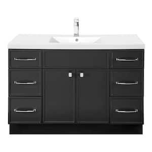 Manhattan 48 in. W x 21 in. D x 36in. H S/Sink Freestanding Bath Vanity in Black with White Cultured Marble Top in White