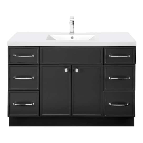 Manhattan 48 in. W x 21 in. D x 36in. H S/Sink Freestanding Bath Vanity in Black with White Cultured Marble Top in White
