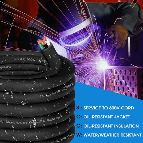 25 ft. 6 Gauge 3 Conductor 600V SOOW Indoor Outdoor Extension Cord