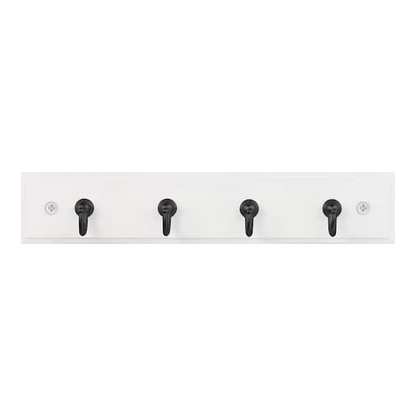 Home Decorators Collection 9 in. White Key Rack with 4 Matte Black Hooks