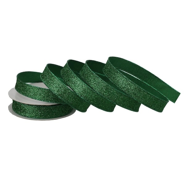 1 in. x 20Y Green Wired Glitter Satin Christmas Ribbon