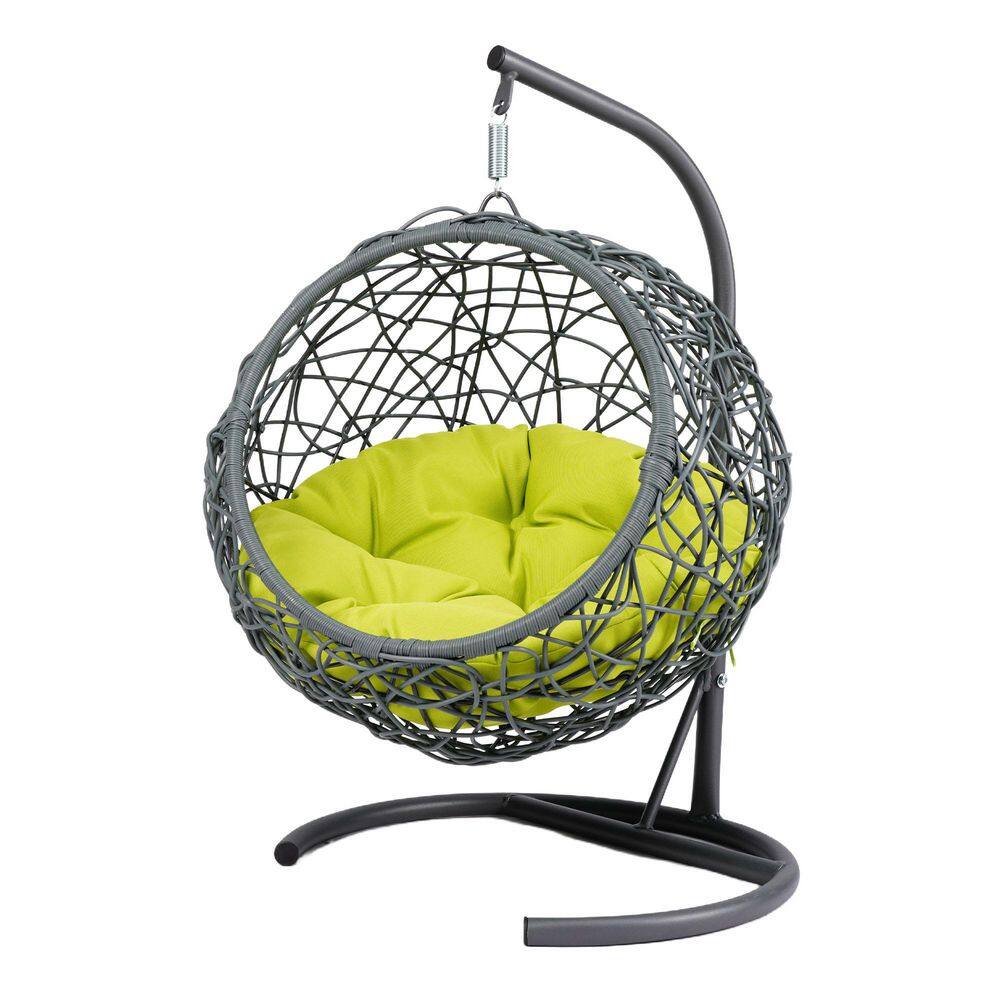 Cat HDPE and Wicker Patio Swing Egg Chair with Green Cushion