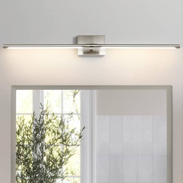 Morauroral 40 in. Brushed Nickel Modern Dimmable LED Bathroom Vanity ...