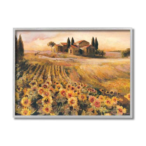 Stupell Industries "Italian Villa Autumn Sunflower Field Yellow Green" by Marilyn Hageman Framed Nature Wall Art Print 11 in. x 14 in.