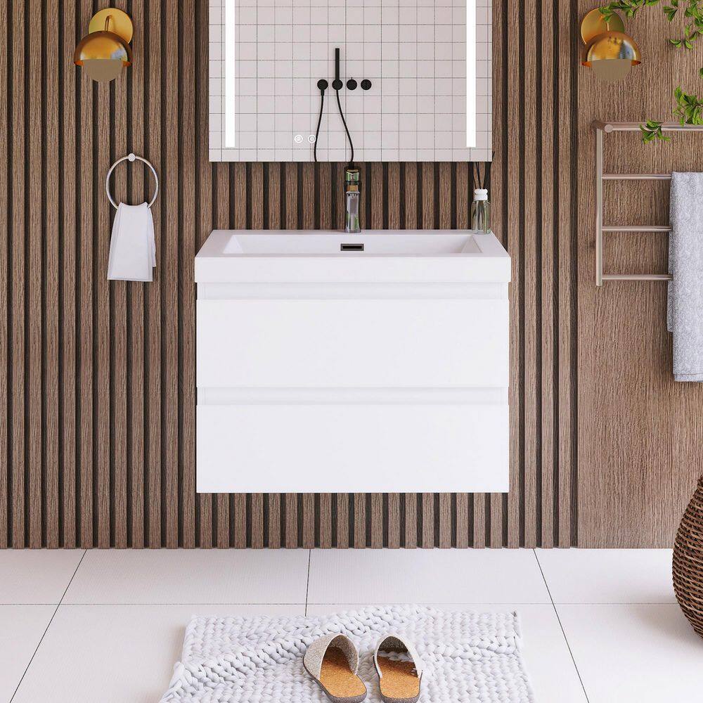 29.5 in. W x 19.7 in. D x 22.5 in. H Single Sink Wall Mounted Bath Vanity in White with White Cultured Marble Top price history on PriceWatchPro