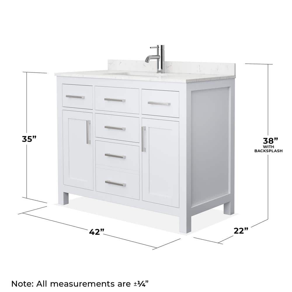 Beckett 42" White Wood Single Bathroom Vanity with Marble Top
