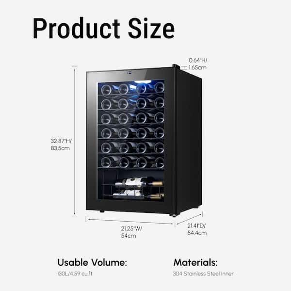 Single Zone 46-Bottle Freestanding Wine Cooler Fridge Cellar Cooling Unit with Anti-UV Glass Door in Stainless Steel