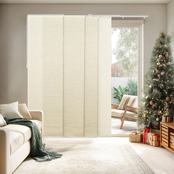 Woven Cut-to-Size Beige Light Filtering Adjustable Sliding Panel Track Blind w/ 23 in Slats Up to 86 in. W X 96 in. L
