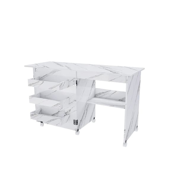 45.67 in. W White Wood 4-in-1 Folding Craft Sewing Table with Lockable Wheels,Computer Desk,Rolling Sewing Machine Table