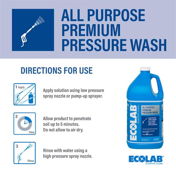 ECOLAB - 1 Gal. All Purpose Premium Pressure Wash Concentrate, Removes Stains on Patios, Cars, Wood and Utility Trailers