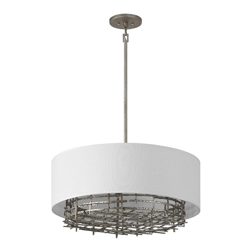 Champagne Luxe 6-Light Pendant with White Linen Drum Shade