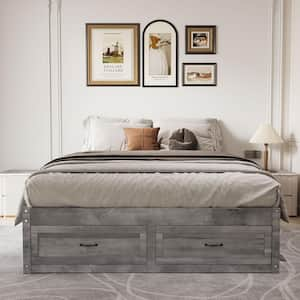 Gray Wooden Frame Queen Size Platform Bed with 6 Underneath Drawers