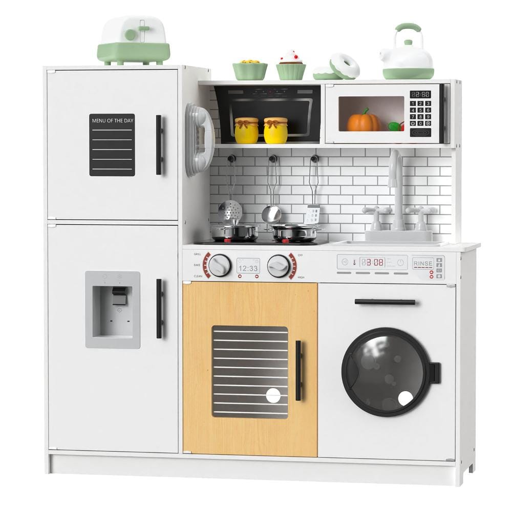 Wooden Kids Play Kitchen Set with Lights & Sounds, 27-Piece Accessories, Pretend Cooking Toy for Toddlers, White price history on PriceWatchPro