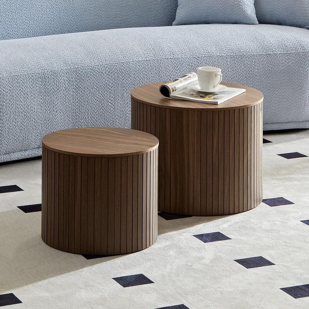 Zeus & Ruta 2-Pieces Round MDF Outdoor Coffee Table, Patio Nested