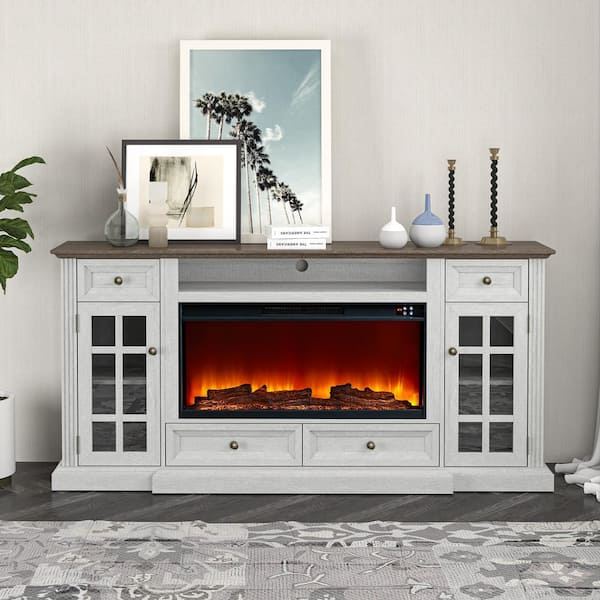73 in. Freestanding Electric Fireplace TV Stand in White