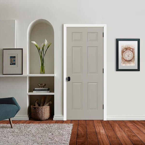 JELD-WEN 32 in. x 80 in. Colonist 6-Panel Light Gray Painted
