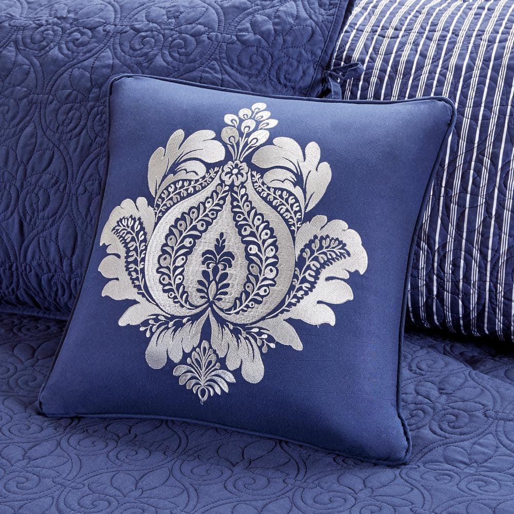 Navy Reversible Floral Motif Daybed Cover Set