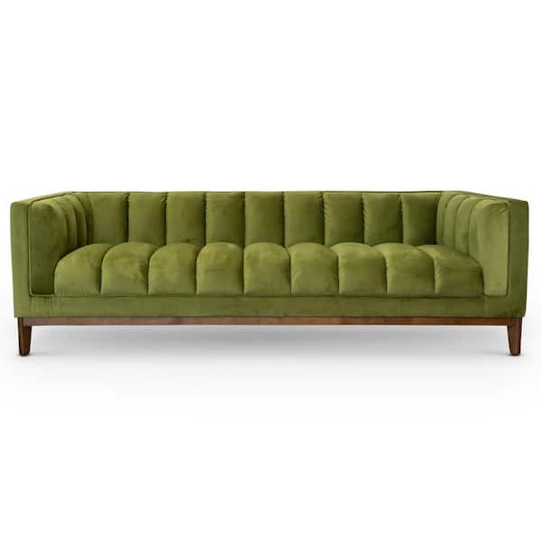 Ashcroft Furniture Co Jenny 90.5 in. Square Arm Velvet Mid Century Modern Living Room Straight Sofa in Green