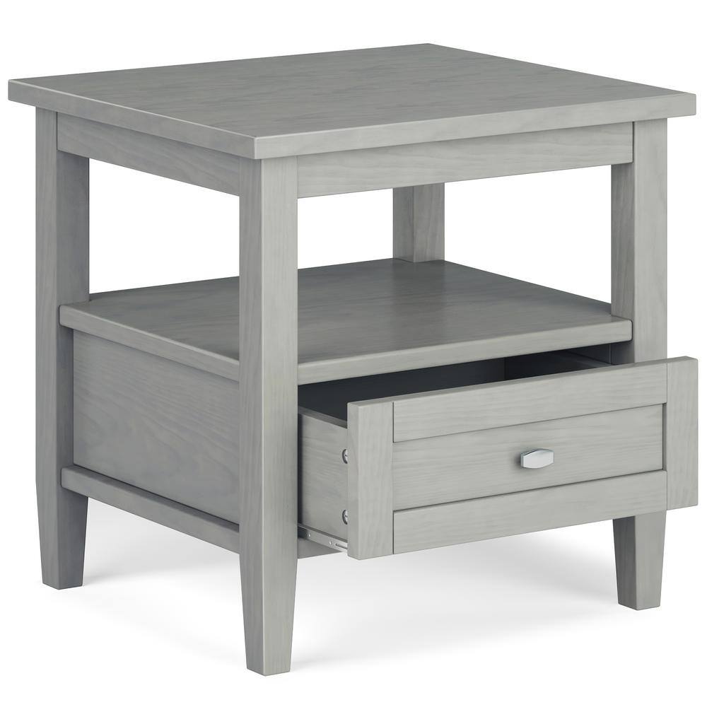 Fog Grey Solid Wood End Table with Storage Drawer