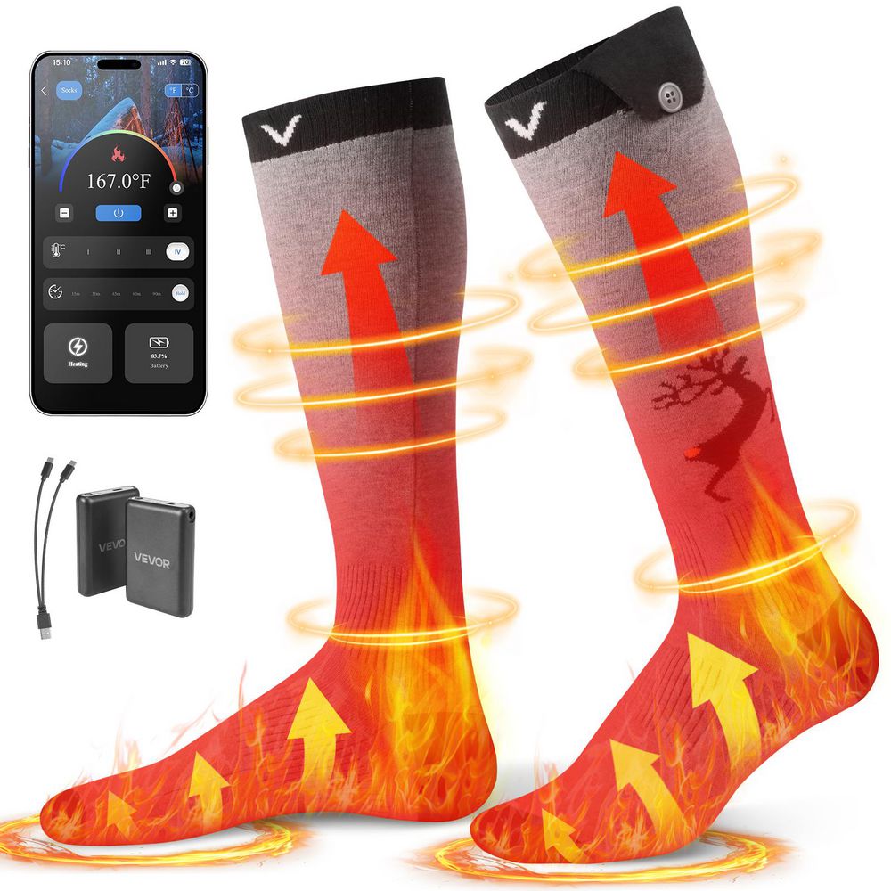 Heated Socks, 6000mAh Battery Powered, Rechargeable Socks with 4 Heating Levels, Electric Heated Sock with APP Control