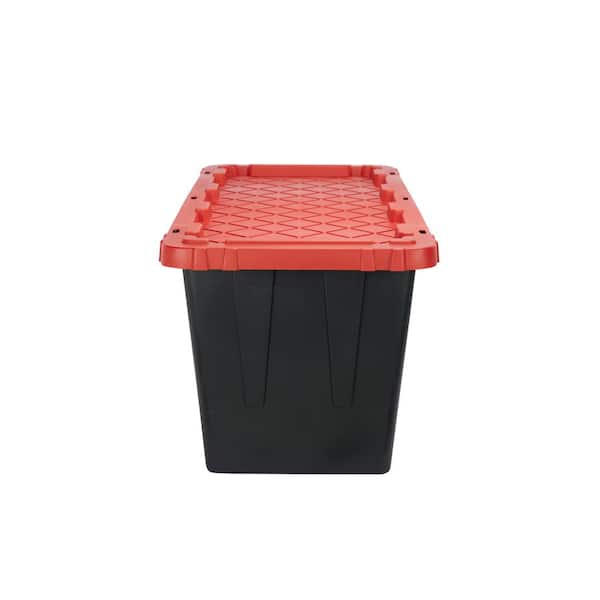 HDX 55 Gal. Tough Storage Tote in Black with Red Lid 206227 - The