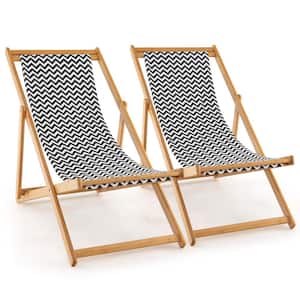 2-Piece Foldable Patio Sling Chair w/Solid Bamboo Frame and Breathable Canvas Seat Beach