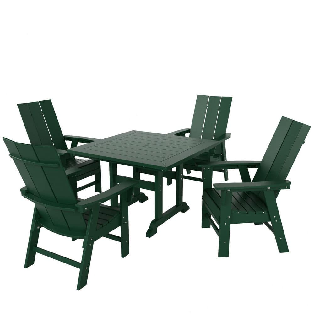 Shoreside Outdoor Patio Weather Resistant Adirondack 5-Piece Dark Green HDPE Plastic Square Table Dining Set price history on PriceWatchPro
