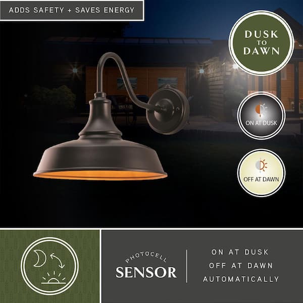 Dorado 1-Light Dusk to Dawn Bronze Gold Farmhouse Barn Dome Outdoor Wall Lantern Sconce