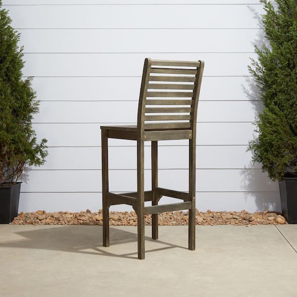 Tunearary Rustic Patio Hand-scraped Wood Outdoor Bar Stool Teak Bar Chair