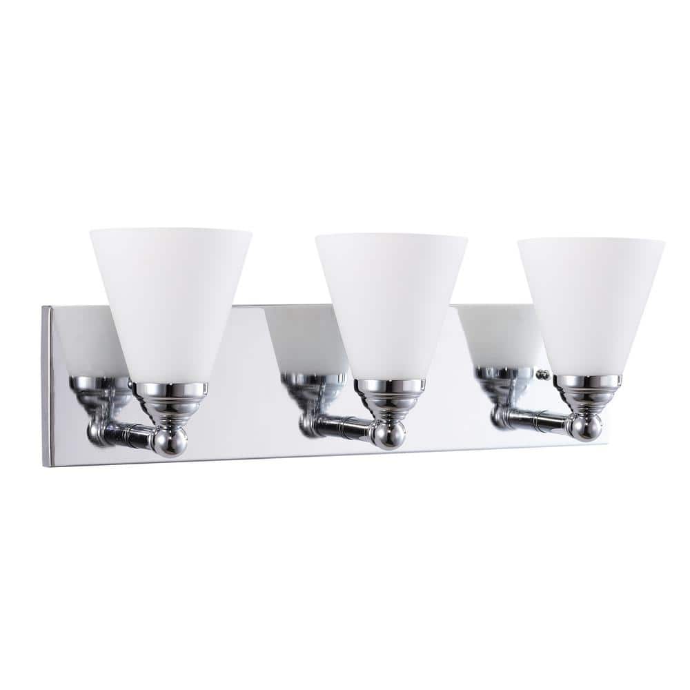 21.7 in. 3-light Brushed Nickel Bathroom Powder Room Wall Vanity Light Fixture with Cone Shape Frosted Glass Shade price history on PriceWatchPro