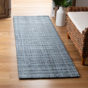 Abstract Blue/Black 2 ft. x 8 ft. Striped Distressed Runner Rug