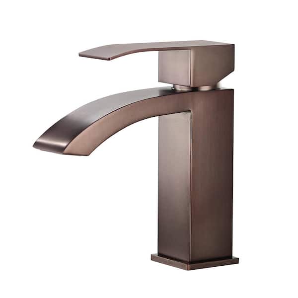 FORCLOVER Single-Handle Mid-Arc Single-Hole Bathroom Faucet in Brown