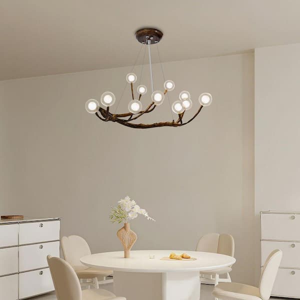 OUKANING 12-Light Vintage Style Adjustable Height Brown Resin
