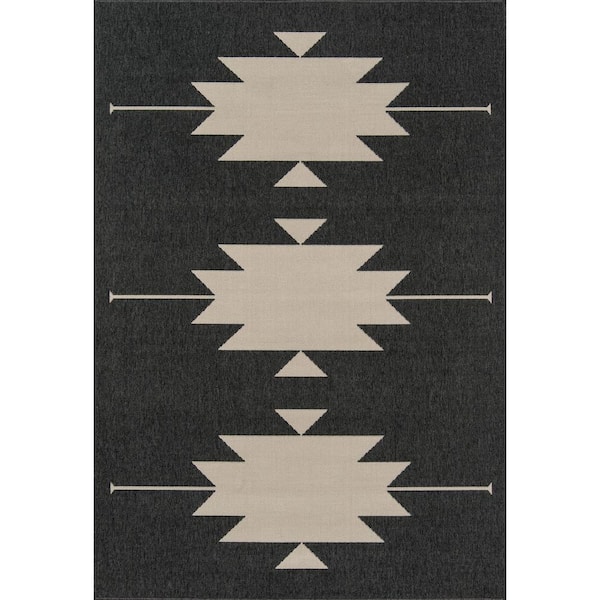Baja Charcoal 2 x 5 ft. Minimalist Aztec Geometric Easy Care Area Rug
