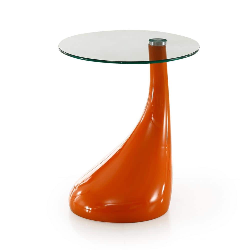 Tiny Orange Glass Top Round Accent Table