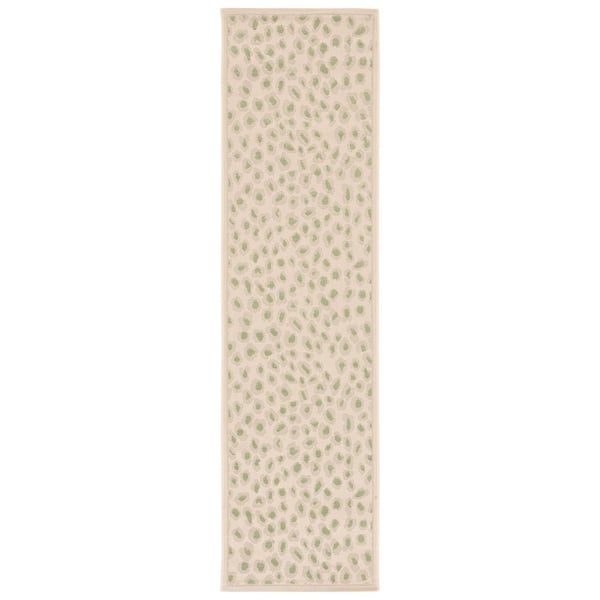 SAFAVIEH Courtyard Beige/Green 2 ft. x 8 ft. Cheetah Indoor/Outdoor Runner Rug