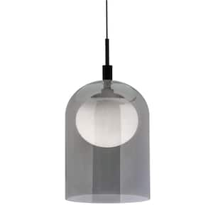 Kiran 15-Watt 1-Light Black Shaded Integrated LED Pendant Light with Smoked Glass Shade