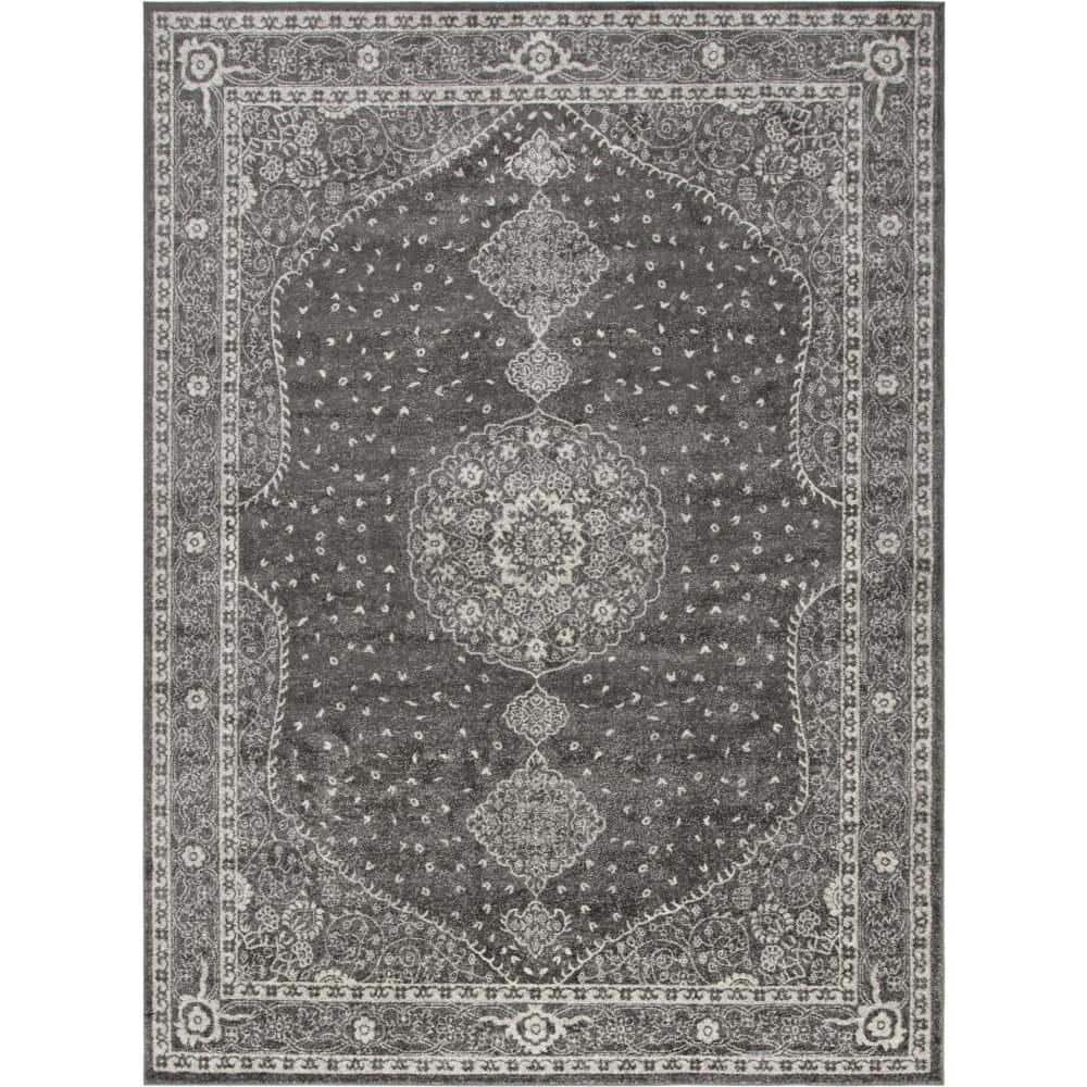 Dark Gray Medallion 9' x 12' Synthetic Area Rug