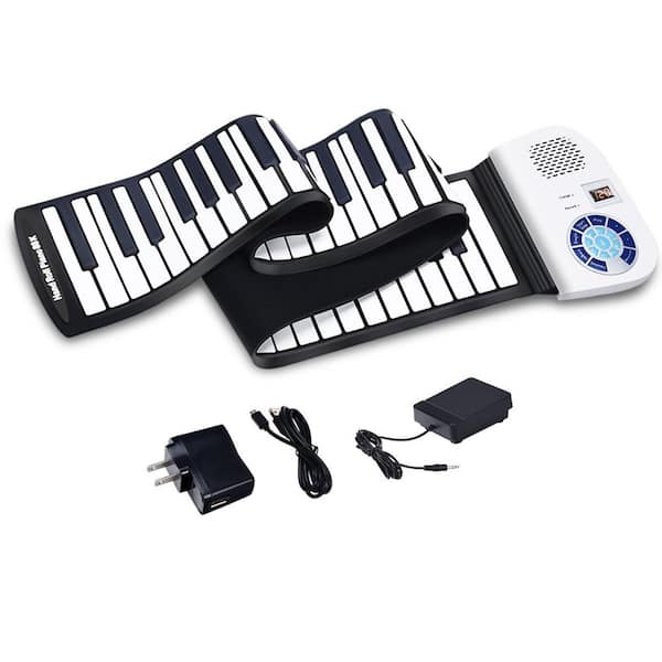 Costway 88 Key Electronic Roll Up Piano Keyboard Silicone Rechargeable with Pedal White