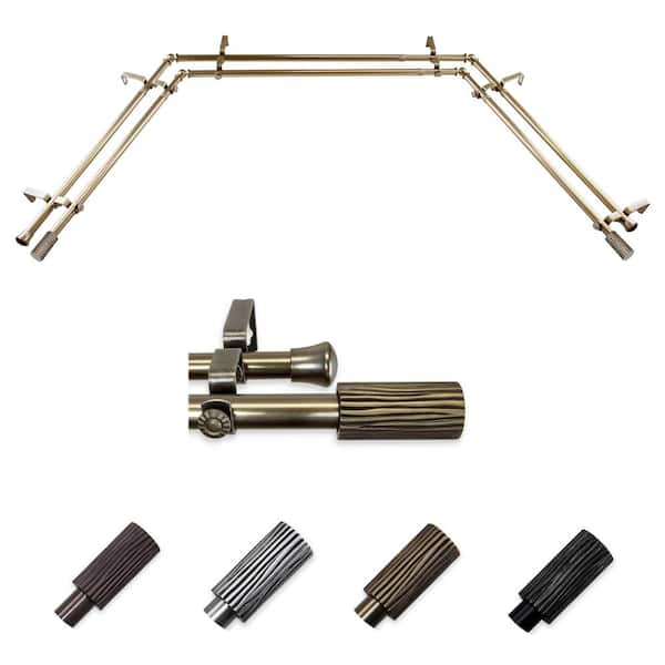 EMOH 13/16" Dia Adjustable 20"-36", 38"-72" Bay Window Double Curtain Rod with Ramon Finials in Antique Brass