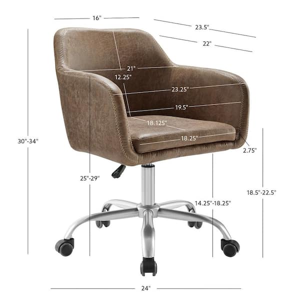 Linon Home Decor Barnes Faux Leather Seat Adjustable Height Office Desk Task Chair in Brown with Non Adjustable Arms THD01883 The Home Depot